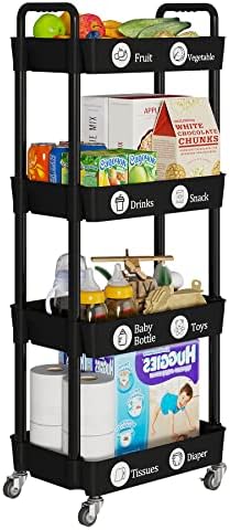 4 Tier Rolling Cart with Wheels, Utility Storage Carts,Black - Image 2