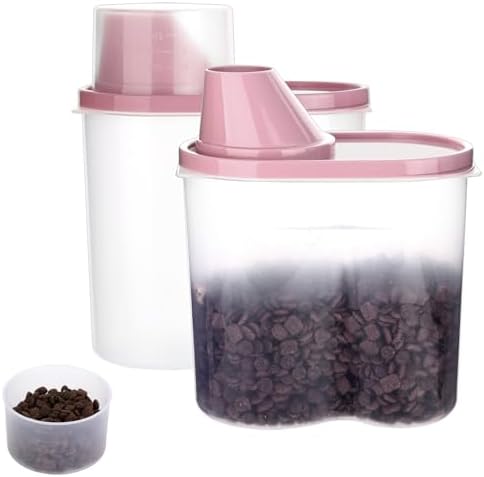 2 Pack 2lb/2.5L Pet Food Storage Container with Measuring Cup, Can Covers and Bowl for Small Dog, Cat, Waterproof-BPA Free (Pink 1.8L) by GreenJoy