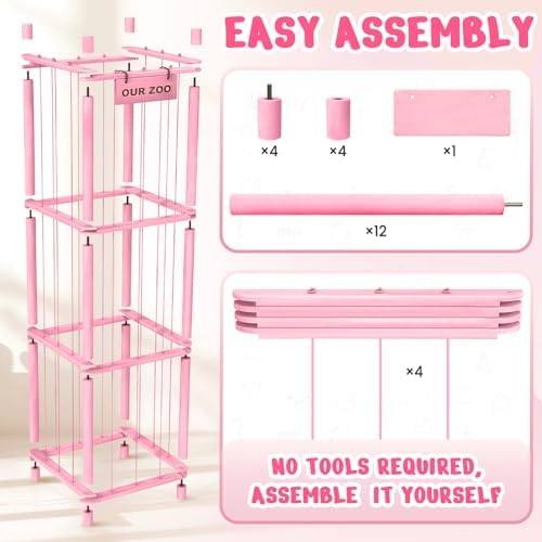 Woodure Stuffed Animal Storage & Organizer, Wooden Cute Zoo Toy Holder for Toddler Rooms, Playrooms & Bedrooms（Pink） - Image 6