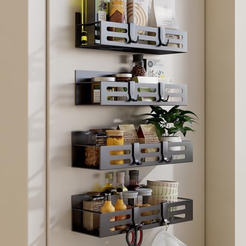 SETBAOO 4 Pack Magnetic Spice Rack for Refrigerator, Black Magnetic Shelf and Fridge Kitchen Storage Cabinet Organizers Seasoning Organization Mini Shelves, Organizadores de Cocina by Unknown