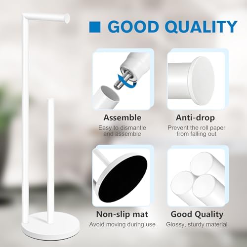 Toilet Paper Holder Stand, White Toilet Paper Holder Free Standing - Image 3