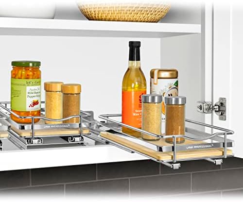 LYNK PROFESSIONAL® Élite™ Pull Out Spice Organization for Cabinets - 6-3/8 inch Wide – Spice Rack for Inside Cabinets – Wood/Chrome - Sliding Spice Rack Organizer for cabinet – Spice Rack - 1 Tier - Image 6