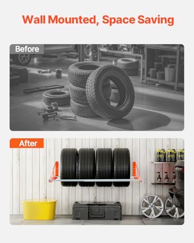 VEVOR Wall Mounted Tire Rack, 31" - 56" Adjustable Tire Rack, Q235 Heavy-Duty Steel Tire Storage Rack for R14-R20 inch Standard Tires, Max 400lbs Load Capacity, Ideal for Garage Workshop Repair Shop - Image 5