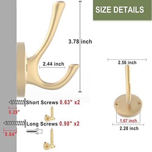TOFIIGREM Gold Wall Hooks, 5 Pack Coat Robe Hook Heavy Duty Metal Double Bath Hook Wall Mounted, Hand Towel Hooks for Cubicle Bathroom Kitchen Closet Garage - Image 5