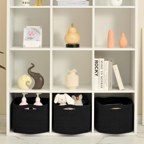 ICERZCZ Large Storage Baskets for Organizing Shelves, Woven Cotton Rope Bins for Baby Nursery Organization, Book Toy Towel Organizer, 17"x13"x9.5", 3 Packs, Black - Image 5