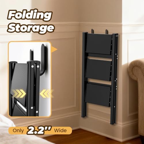 HBTower 3 Step Ladder, Lightweight Aluminum Folding Step Stool - Image 3