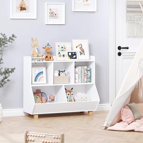 UTEX Wooden Kids Bookshelf & Toy Organizer, 5 Storage Cubes with Wood Legs - Image 6