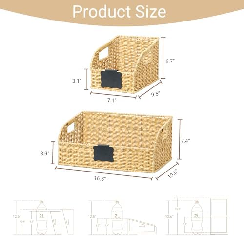 Pantry Baskets for Organizing,Wicker Storage Bins, 3Pack, Natural - Image 3