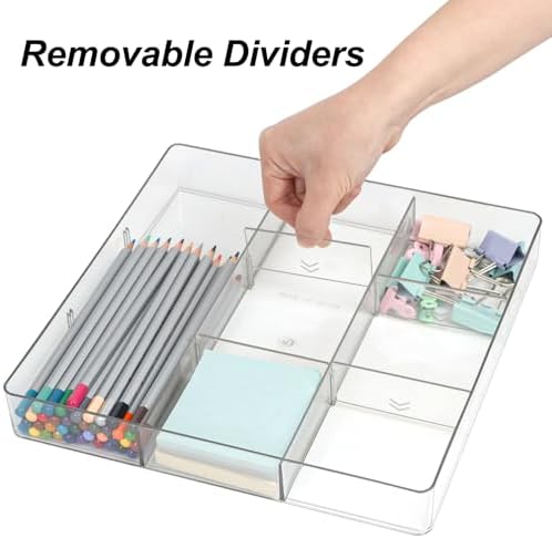 ZEXALOR Adjustable Clear Drawer Organizer, Plastic Drawer Divider Tray with Removable 9 Sections for Desk,Bathroom,Office,Makeup,Junk - Image 2