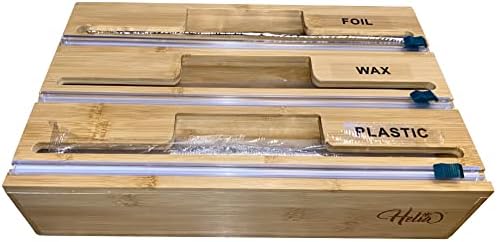 HELIA Bamboo Kitchen Wrap Organizer | Wall Mounting Solid Bamboo Foil and Plastic Wrap Dispenser with Sliding Cutters | Aluminum Foil and Plastic Wrap Dispenser with Cutter - Image 4