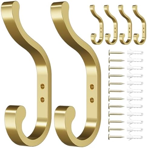 Coat Hooks Wall Mount,Heavy Duty Wall Hooks for Backpack,Towel,Gold 6 Pack by BUSSDIS