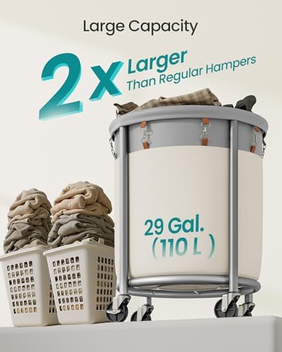 SONGMICS Laundry Basket with Wheels, 29 Gal., Steel Frame, Removable Bag - Image 3