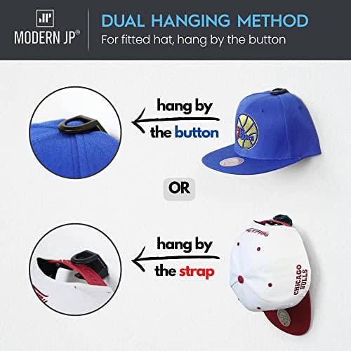 Modern JP Adhesive Hat Hooks for Wall (8-Pack) - Hat Rack for Baseball Caps, Minimalist Hat Display, Strong Hold Hat Hangers for Wall - USA Patented, Black - Image 4