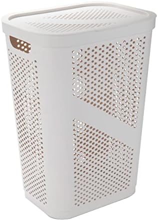 Mind Reader Slim Laundry Hamper with Lid, 60L Clothes Basket, Ventilated Plastic, Ivory - Image 6