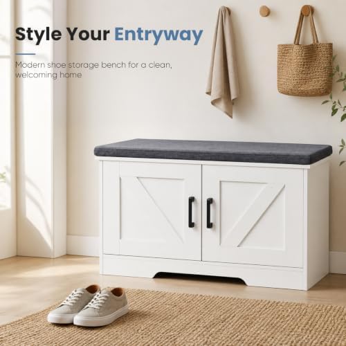 NEWBULIG Shoe Bench with Storage for Entryway, 27.6" Shoe Storage Bench - Image 3