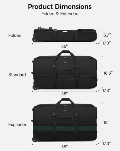 Hanke 35 Inch Extra Large Expandable Rolling Duffle Bag with 2 Wheels - Image 2