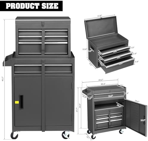 Winado 4-Drawer Rolling Tool Chest, 2-in-1 Large Storage Toolbox, Black - Image 6