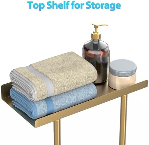 Liuoud Towel Rack for Bathroom, Wall Mounted Vertical Rolled Towel Storage Organizer Holder with Shelf, Holds Up 6 Large Bath Sheets, Gold Large Size - Image 5