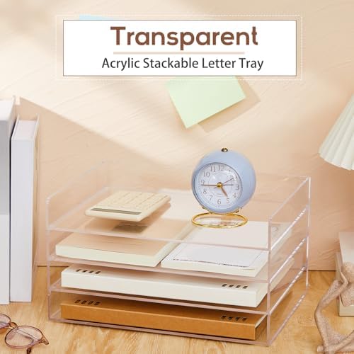 Harloon 4 Tier Paper Organizer Letter Tray Acrylic Desk File Organizer - Image 5