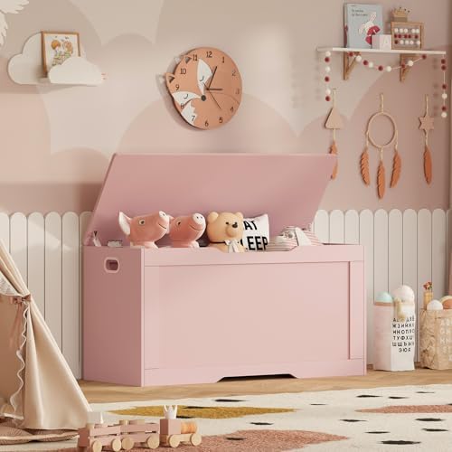 usikey 39.4” Storage Chest, Toy Box with 2 Safety Hinges, Toy Chest, Storage Bench for Bedroom, Supports 220 lb, for Living Room, Entryway, Pink - Image 2