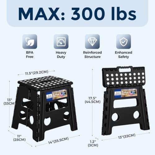 ACKO 13 Inch Folding Step Stool, Holds 300 lb for Adults and Kids, Black - Image 3