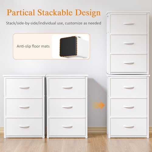 2-Pack Stackable Storage Drawers (6 Drawers Total), White Closet Drawers Organizer for Clothes with Wooden Top & Metal Frame, Freestanding or Stackable Dresser for Bedroom, Living Room, Under Bed - Image 4