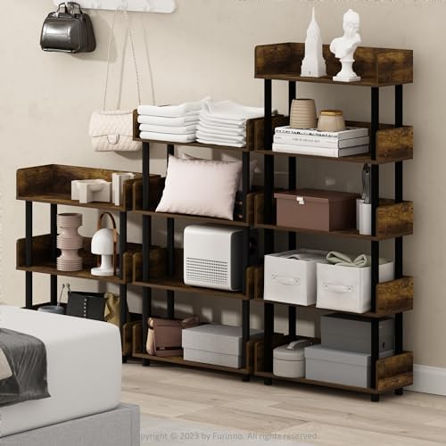 Furinno TURN-N-TUBE 5-Tier Display Shelf, Storage Shelves, Book Shelf, Open Shelves with Rounded Corner Top Edges, for Organization and Storage, Living Room, Home Office, Amber Pine - Image 5