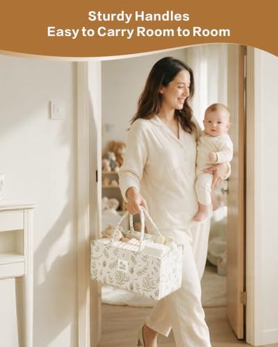 Diaper Caddy Organizer – Nursery Storage Basket (Sage Sprigs) - Image 4