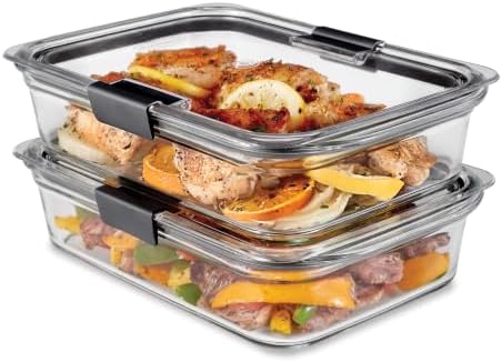 Rubbermaid Brilliance Glass Food Storage Containers, 8 Cup, Set of 2, BPA-Free, Leak-Proof, Clear by Rubbermaid