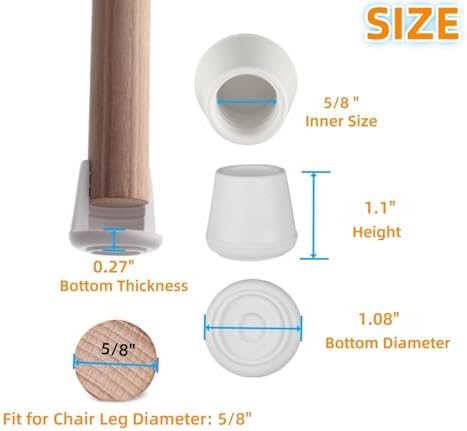 Furnigear Chair Leg Tips Caps Non-Slip Rubber Leg Tips 5/8” Inner Diameter Chair Leg Floor Protectors Round White, 100 Pack - Image 2
