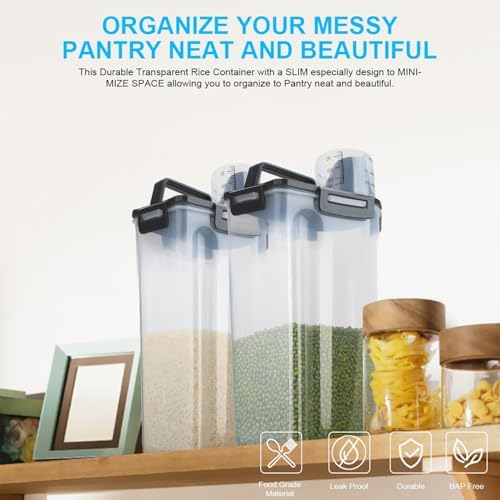 Uppetly Rice Airtight Dry Food Storage Containers, BPA Free Plastic Storage Bin Dispenser with Pourable Spout, Measuring cup for Cereal, Flour and Baking Supplies, Include a Stainless Steel Whisk - Image 6