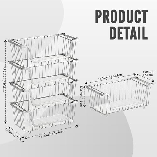 4 Pcs Stackable Wire Baskets for Pantry Organizers and Storage,silver - Image 7