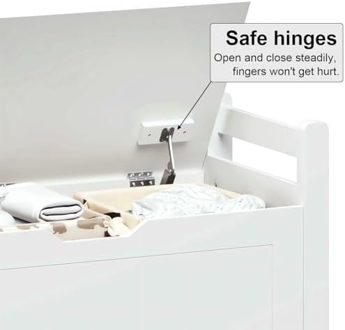 Storage Chest, Storage Bench with Cushion Seat, Toy Chest, Wooden Toy Box with 2 Safety Hinges, Shoe Bench, for Entryway, Living Room, Bedroom, White - Image 6