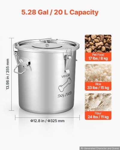 VEVOR Stainless Steel Dog Food Storage Container 17 lbs/5.28 Gal Capacity - Image 2