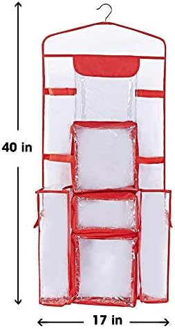 Wrapping Paper Storage Hanging | Gift Wrap Organizer Double Sided | Pockets for Gift Bags, Ribbon, Bows and Accessories | 40”x17” Fits 40 Inch Rolls | Clear PVC Bag (Red) - Image 4