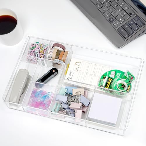 ZEXALOR 8-Section Clear Drawer Organizer, Large Acrylic Drawer Divider Tray for Desk,Bathroom,Office Makeup,Junk, Plastic Drawers Organizer 13.7" x 8.7" x 2" (8-Section) - Image 6