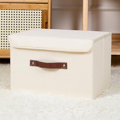 ANMINY Fabric Storage Box Bins with Lids, Beige, 15"x10"x10" - Image 6