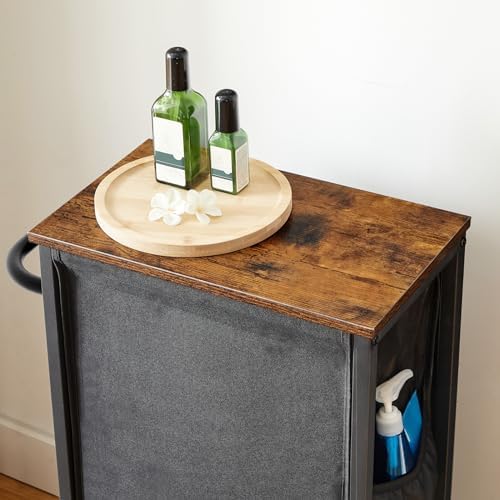 HOOBRO Slim Laundry Hamper with Lid, 11Gal Rolling Laundry Basket with Wheels, Laundry Sorter with Side Pockets and Handle, Oxford Fabric Bag, Space-Saving, Rustic Brown and Black BF24XY01G2 - Image 6