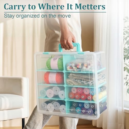 BTSKY Clear Plastic Dividing Storage Box with 8 Deep Compartment Sewing Box - Image 5