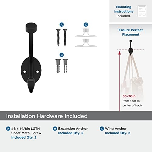 Amerock Adare Double Prong Matte Black Wall-Mounted Hook - Image 5