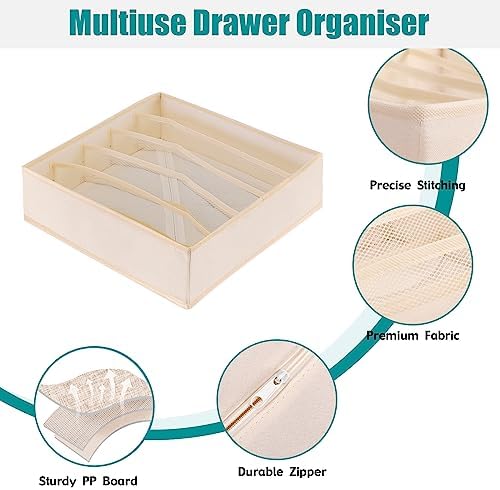 Bra Storage Drawers Organizer for Clothing Underwear Drawer Organizer Dividers Foldable Storage Cube Bins for Bra,Socks, Underwear,3 Pack （Creamy-White） - Image 5