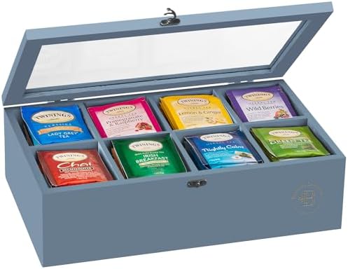 Tea Bag Organizer with Drawer - Gray Bamboo Tea Box Organizer, 8-Compartment Tea Storage Box with Acrylic Lid and Magnetic Closure, Tea Box for Kitchen Counter, Gifts for Mom, Wife, Tea Lovers (Grey) by Bamb%C3%BCsi