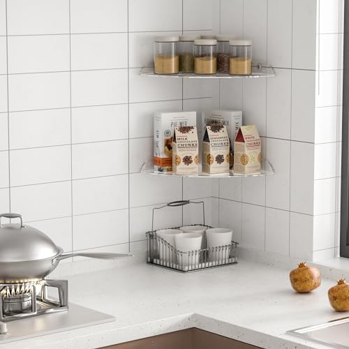 Sezanrpt 9.5x9.5 Inch Acrylic Corner Floating Shelf Set of 2, Clear Corner Wall Shelf for Home Décor, Speakers, Security Cameras, Toileries, Plants, Figures, Cosmetics, Books (Pack of 2) - Image 4
