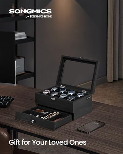 SONGMICS 8-Slot Wooden Watch Box, Display Case with Large Glass Lid - Image 2