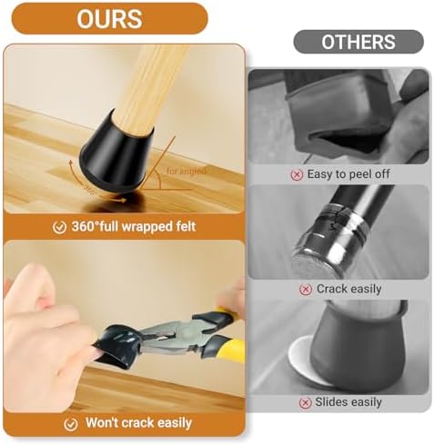 24 PCS Silicone Chair Leg Floor Protectors Extra Small(0.6"-0.8") Rubber Felt Furniture Pads Chair Legs Caps/Covers for Hardwood Floors, Tile from Scratches & Reduce Noise - Round, Black - Image 4
