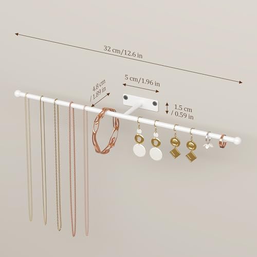 Wall Hanging Jewelry Organizer 12.6", Screw Included, White 2-Pack - Image 2