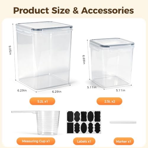 3-Pack Airtight Food Storage Containers, BPA-Free Stackable Cereal - Image 3
