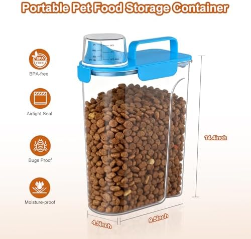 Uppetly Dog Cat Food Storage Container, 5-7Lbs Pet Food Containers, Airtight Cat Food Container with Portable Handle & Measuring Cup, Small Animal Dry Food Dispenser for Dogs, Cats and Birds - Image 3