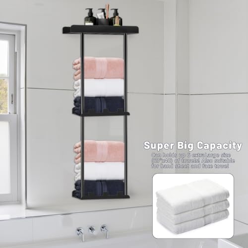 Towel Racks for Bathroom, Towel Holder Bathroom Towel Storage Wall Mounted Towel Rack with Shelf Can Holds 6 Large Towels, Wall Towel Rack for Rolled Towels, Black - Image 4