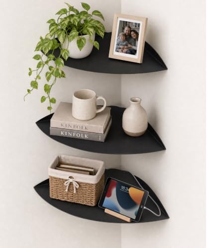 Corner Shelves for Wall, Black Metal Floating Shelves, Holds 44 lb by Petrala